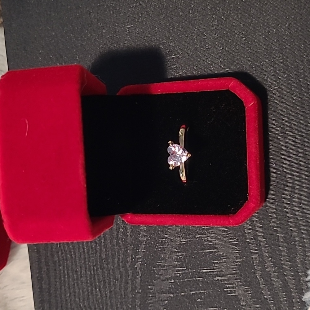 CZ heart shaped ring set in gold plating